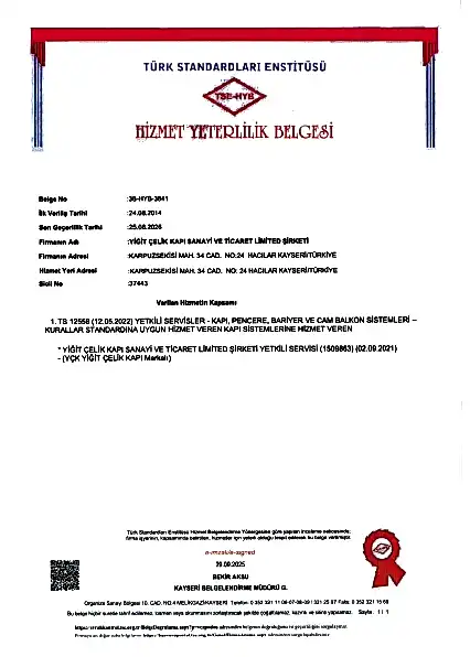 Yiğit Çelik Kapı Belgesi 6