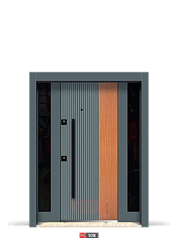 YİĞİT ÇELİK KAPI YC 105 çift panel kompozit, dikey slat desen