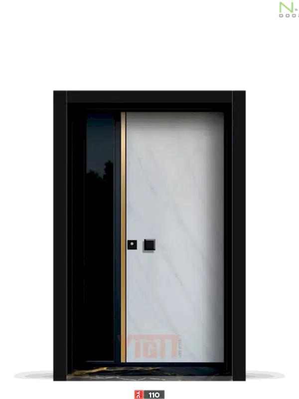 YİĞİT ÇELİK KAPI YC 110 kompozit panel, siyah ve mermer görünümlü kontrast
